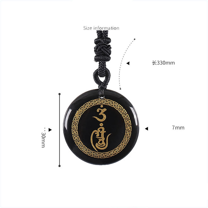 Buddha Stones Swastyka Wzór Wadżra Ochrona Mantra Naturalny Różnorodny Kryształ Czarny Obsydian Oczyszczający Naszyjnik Wisiorek