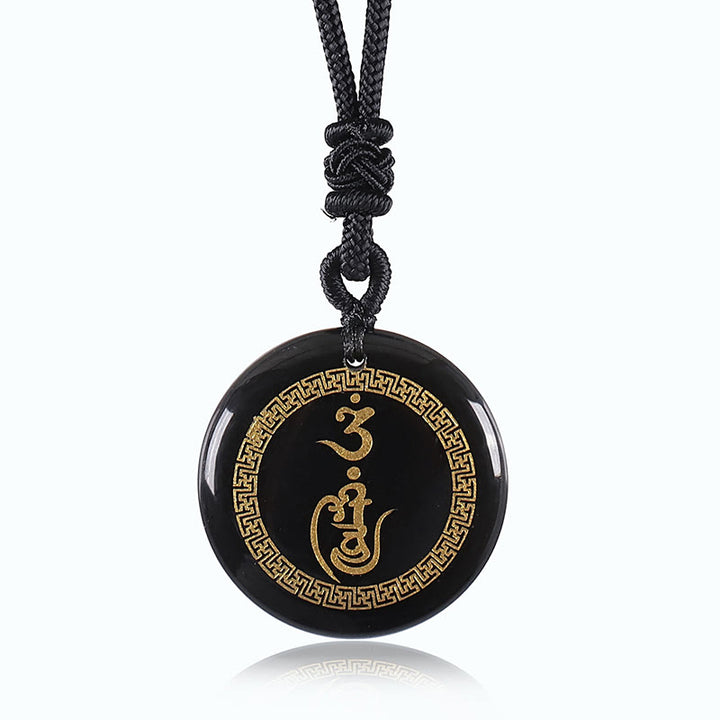 Buddha Stones Swastyka Wzór Wadżra Ochrona Mantra Naturalny Różnorodny Kryształ Czarny Obsydian Oczyszczający Naszyjnik Wisiorek