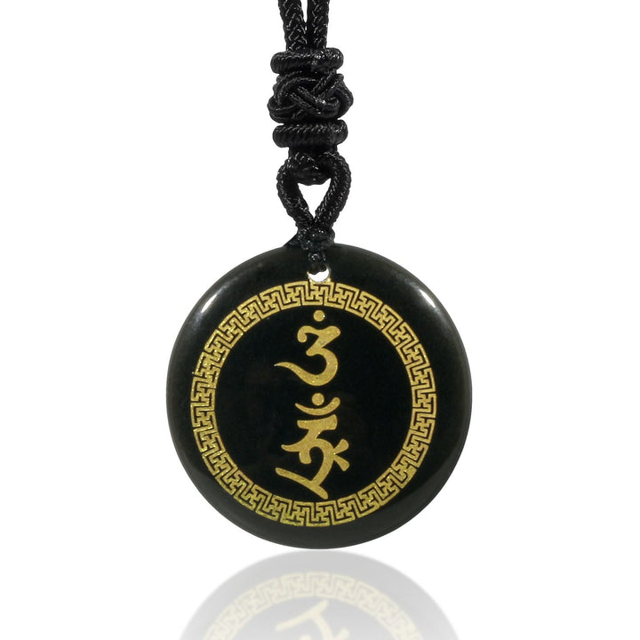 Buddha Stones otaczające wzór swastyki Wadżra Ochrona Mantra Naturalny Różnorodny Kryształ Czarny Obsydian Spełnienie Naszyjnik Wisiorek