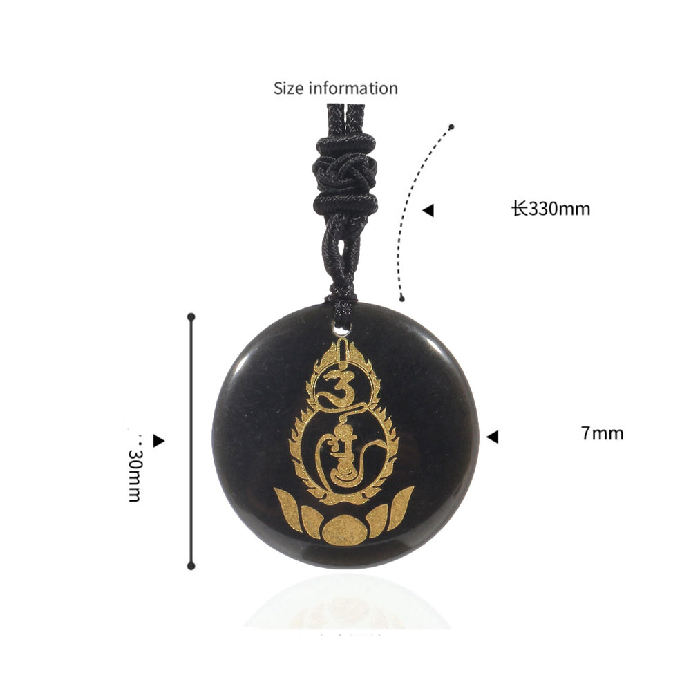 Buddha Stones Tykwa Lotos Wzór Postumentu Wadżra Ochrona Mantra Naturalny Różnorodny Kryształ Czarny Obsydian Spełnienie Naszyjnik Wisiorek - image 2
