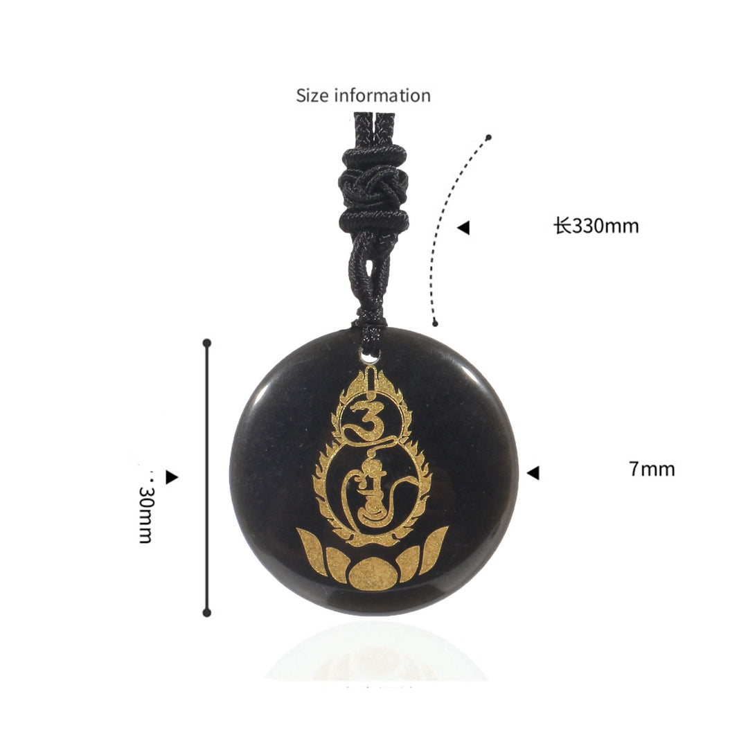 Buddha Stones Tykwa Lotos Wzór Postumentu Wadżra Ochrona Mantra Naturalny Różnorodny Kryształ Czarny Obsydian Spełnienie Naszyjnik Wisiorek - image 2