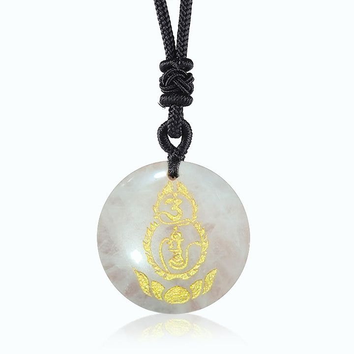 Buddha Stones Tykwa Lotos Wzór Postumentu Wadżra Ochrona Mantra Naturalny Różnorodny Kryształ Czarny Obsydian Spełnienie Naszyjnik Wisiorek - Biały Agat - image 7
