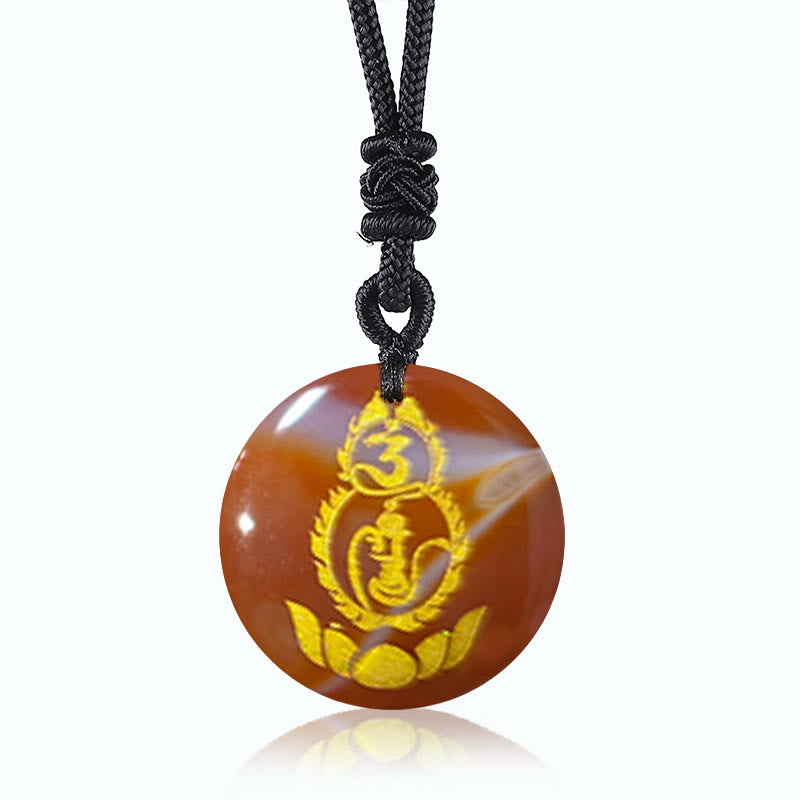 Buddha Stones Tykwa Lotos Wzór Postumentu Wadżra Ochrona Mantra Naturalny Różnorodny Kryształ Czarny Obsydian Spełnienie Naszyjnik Wisiorek - Czerwony Agat - image 13