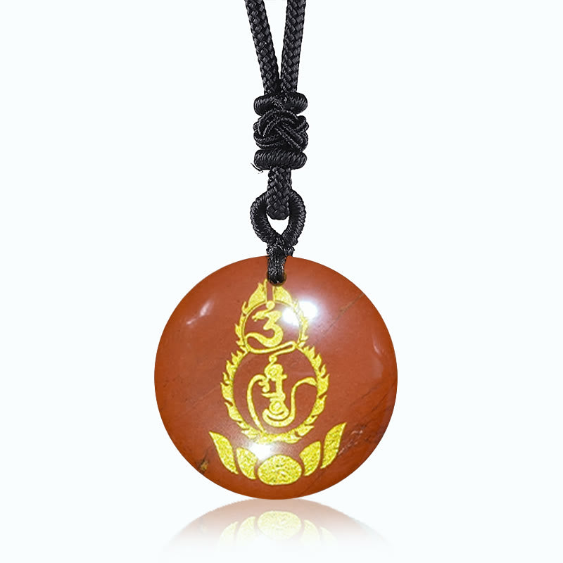 Buddha Stones Tykwa Lotos Wzór Postumentu Wadżra Ochrona Mantra Naturalny Różnorodny Kryształ Czarny Obsydian Spełnienie Naszyjnik Wisiorek - Czerwony kamień - image 11