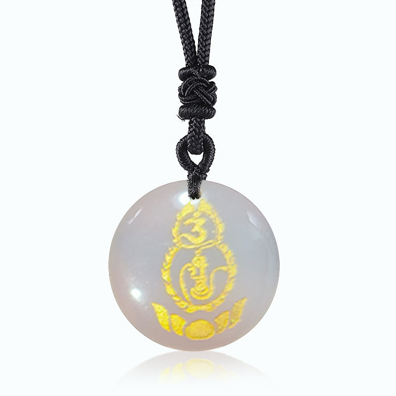 Buddha Stones Tykwa Lotos Wzór Postumentu Wadżra Ochrona Mantra Naturalny Różnorodny Kryształ Czarny Obsydian Spełnienie Naszyjnik Wisiorek - Biały kryształ - image 9