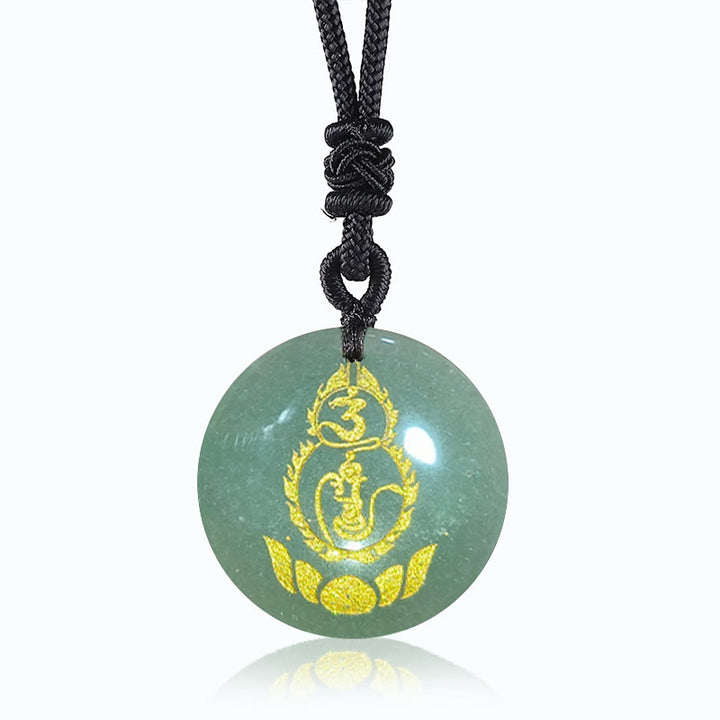 Buddha Stones Tykwa Lotos Wzór Postumentu Wadżra Ochrona Mantra Naturalny Różnorodny Kryształ Czarny Obsydian Spełnienie Naszyjnik Wisiorek - Zielony awenturyn - image 5