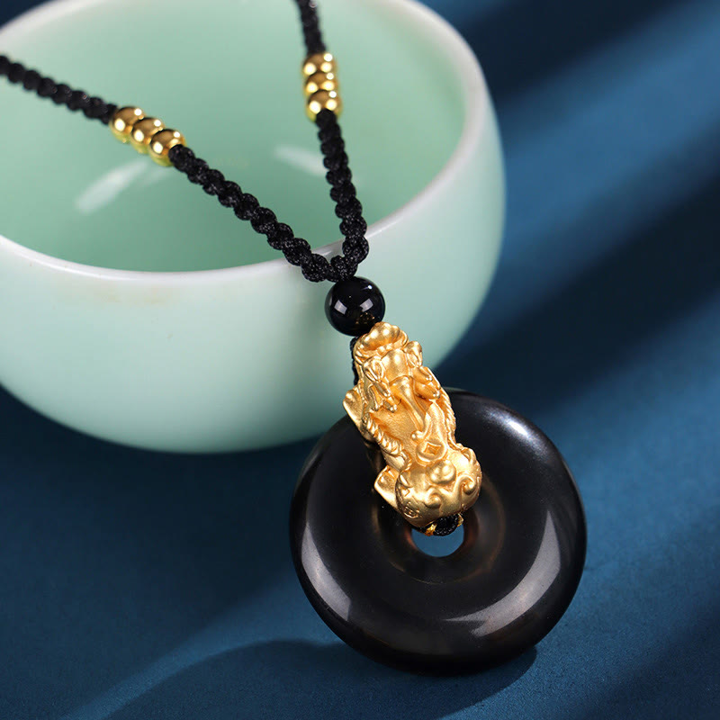 Buddha Stones Czarny Onyks Biały Agat Klamra Pokoju 999 Srebro Złota Naszyjnik PiXiu Fortune Wisiorek - Czarny onyks, srebro próby 999, złoto PiXiu (długość: około 36 cm) - image 2