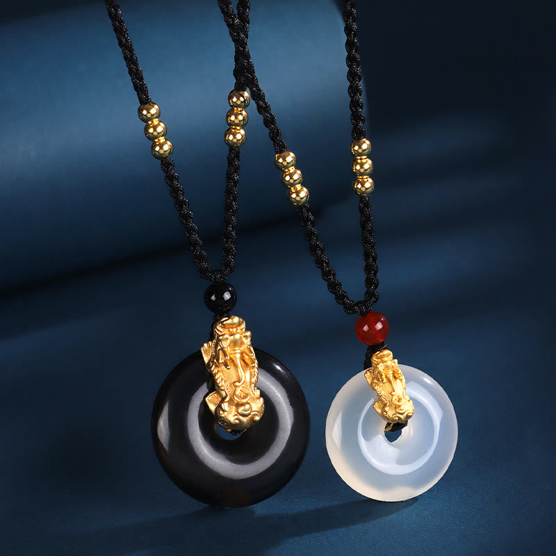 Buddha Stones Czarny Onyks Biały Agat Klamra Pokoju 999 Srebro Złota Naszyjnik PiXiu Fortune Wisiorek - image 1
