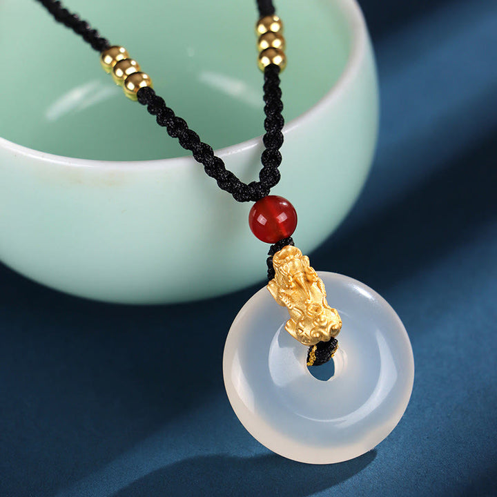 Buddha Stones Czarny Onyks Biały Agat Klamra Pokoju 999 Srebro Złota Naszyjnik PiXiu Fortune Wisiorek - Biały agat, srebro próby 999, złoto PiXiu (długość: około 36 cm) - image 9