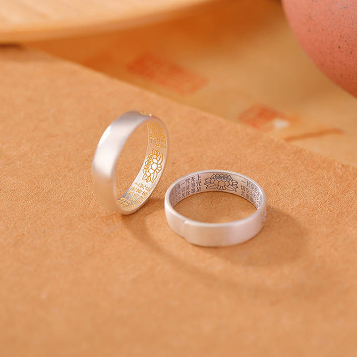 Buddha Stones 999 Srebro Sterlingowe Lotus Sześć Prawdziwych Słów 'om Mani Padme Hum' Regulowany Pierścień Oświecenia - image 3