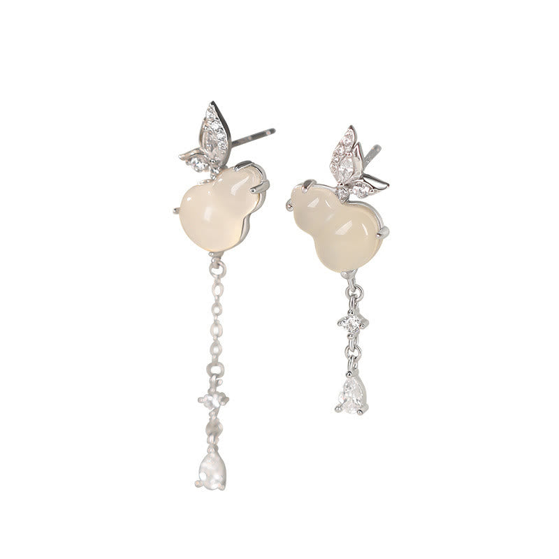Buddha Stones Hetian Jade Magnolia Chalcedon 925 Srebro Sterling Motyl Tykwa Szczęście
