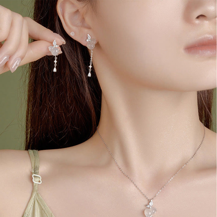 Buddha Stones Hetian Jade Magnolia Chalcedon 925 Srebro Sterling Motyl Tykwa Szczęście