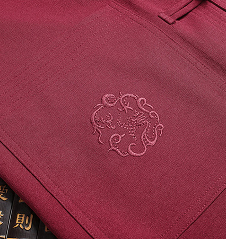Buddha Stones Chiński Nowy Rok Haft Smok Żaba-guzik Tang Suit Hanfu Długi Rękaw Top Spodnie Odzież Męski Zestaw - image 5
