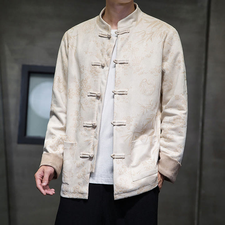 Buddha Stones Chiński Nowy Rok Ubrania Kwiaty Bambus Jednolity Kolor Mankiet Żabka Guzik Tang Garnitur Bawełna Męska Kurtka Koszula Z Kieszeniami - image 46