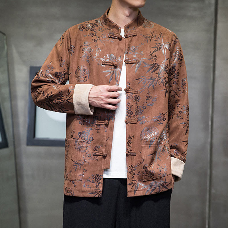 Buddha Stones Chiński Nowy Rok Ubrania Kwiaty Bambus Jednolity Kolor Mankiet Żabka Guzik Tang Garnitur Bawełna Męska Kurtka Koszula Z Kieszeniami - image 12