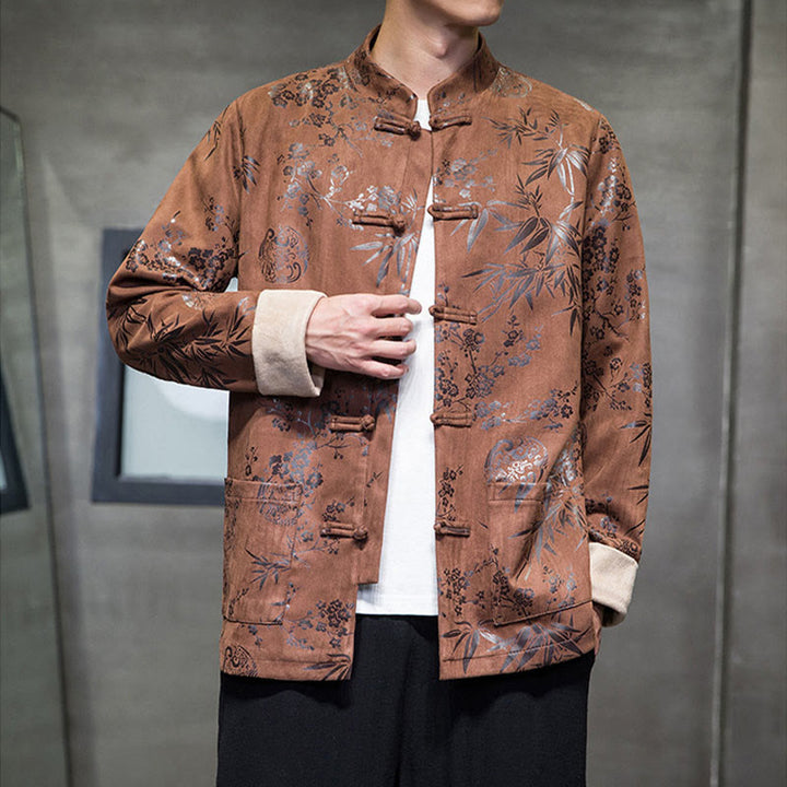 Buddha Stones Chiński Nowy Rok Ubrania Kwiaty Bambus Jednolity Kolor Mankiet Żabka Guzik Tang Garnitur Bawełna Męska Kurtka Koszula Z Kieszeniami - image 12