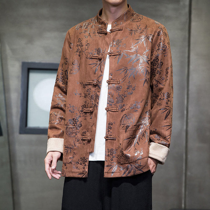 Buddha Stones Chiński Nowy Rok Ubrania Kwiaty Bambus Jednolity Kolor Mankiet Żabka Guzik Tang Garnitur Bawełna Męska Kurtka Koszula Z Kieszeniami - image 16