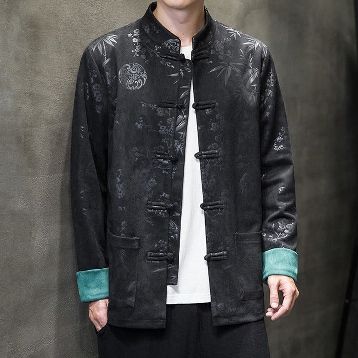 Buddha Stones Chiński Nowy Rok Ubrania Kwiaty Bambus Jednolity Kolor Mankiet Żabka Guzik Tang Garnitur Bawełna Męska Kurtka Koszula Z Kieszeniami - image 32