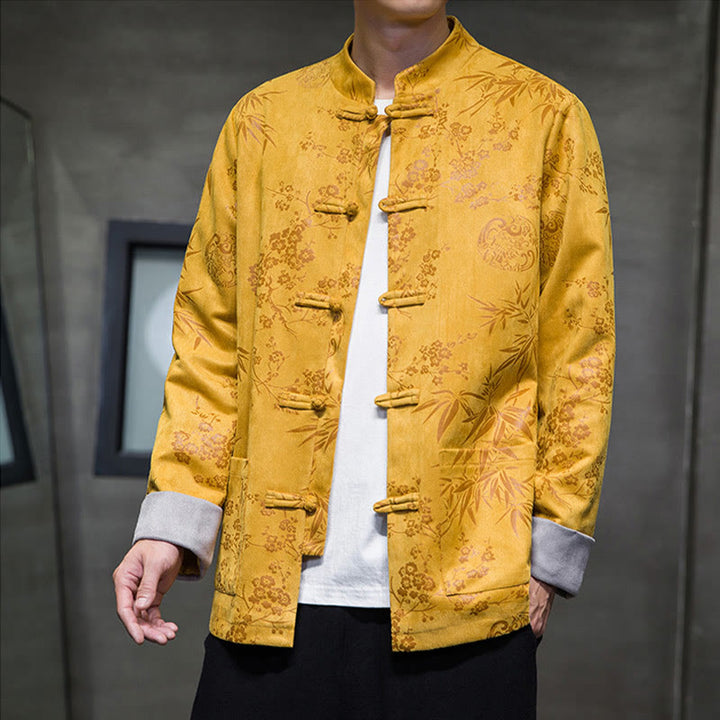 Buddha Stones Chiński Nowy Rok Ubrania Kwiaty Bambus Jednolity Kolor Mankiet Żabka Guzik Tang Garnitur Bawełna Męska Kurtka Koszula Z Kieszeniami - image 1