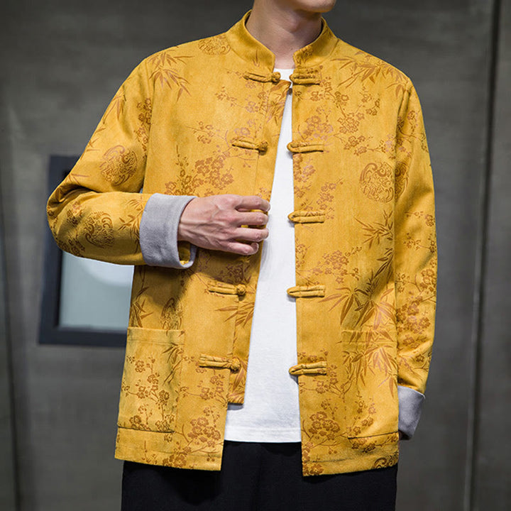 Buddha Stones Chiński Nowy Rok Ubrania Kwiaty Bambus Jednolity Kolor Mankiet Żabka Guzik Tang Garnitur Bawełna Męska Kurtka Koszula Z Kieszeniami - image 7