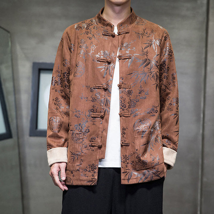 Buddha Stones Chiński Nowy Rok Ubrania Kwiaty Bambus Jednolity Kolor Mankiet Żabka Guzik Tang Garnitur Bawełna Męska Kurtka Koszula Z Kieszeniami - image 13