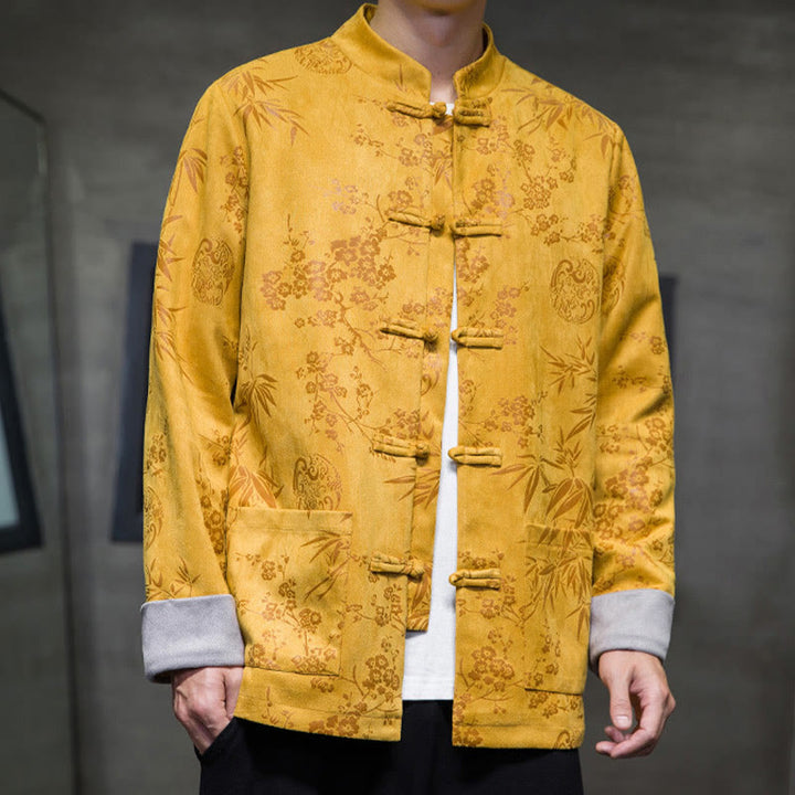 Buddha Stones Chiński Nowy Rok Ubrania Kwiaty Bambus Jednolity Kolor Mankiet Żabka Guzik Tang Garnitur Bawełna Męska Kurtka Koszula Z Kieszeniami - image 4