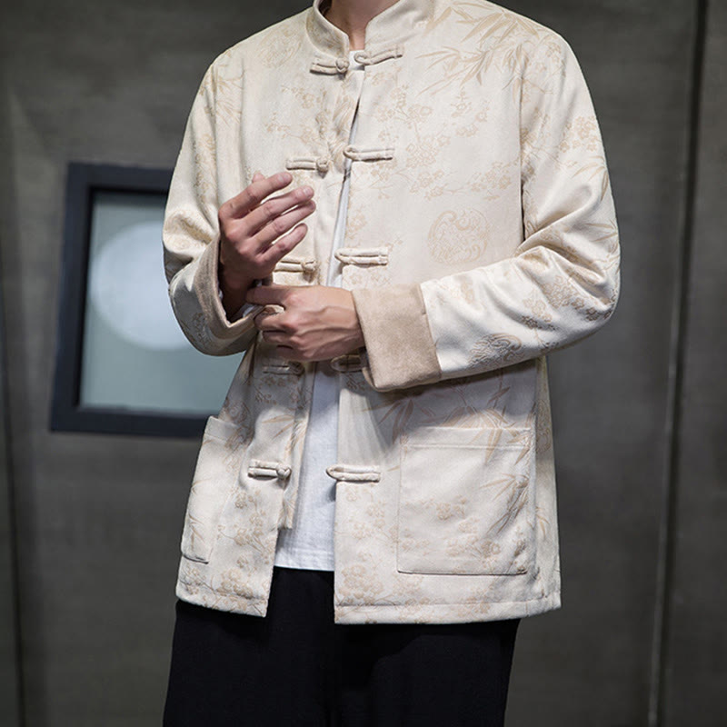 Buddha Stones Chiński Nowy Rok Ubrania Kwiaty Bambus Jednolity Kolor Mankiet Żabka Guzik Tang Garnitur Bawełna Męska Kurtka Koszula Z Kieszeniami - image 50