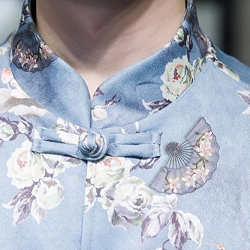 Buddha Stones Chiński Nowy Rok Ubrania Kwiaty Fan Ptaki Żaba-guzik Tang Garnitur Bawełna Męska Kurtka Koszula Z Kieszeniami - image 16