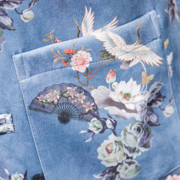 Buddha Stones Chiński Nowy Rok Ubrania Kwiaty Fan Ptaki Żaba-guzik Tang Garnitur Bawełna Męska Kurtka Koszula Z Kieszeniami - image 17