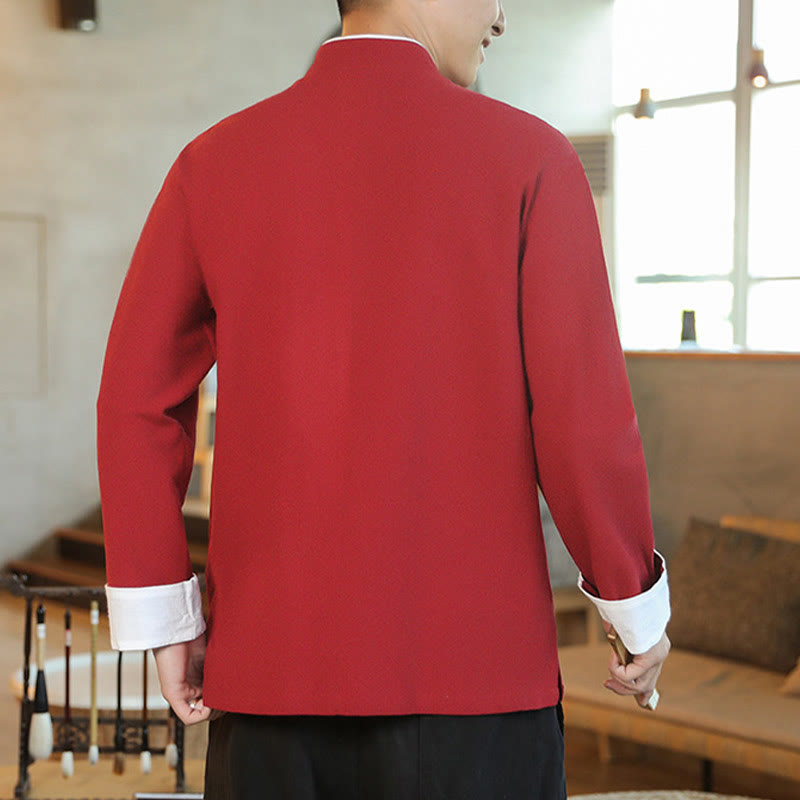 Buddha Stones Chiński Nowy Rok Latający Żuraw Haft Żaba-guzik Tang Suit Bawełniana męska Kurtka Koszula - image 5