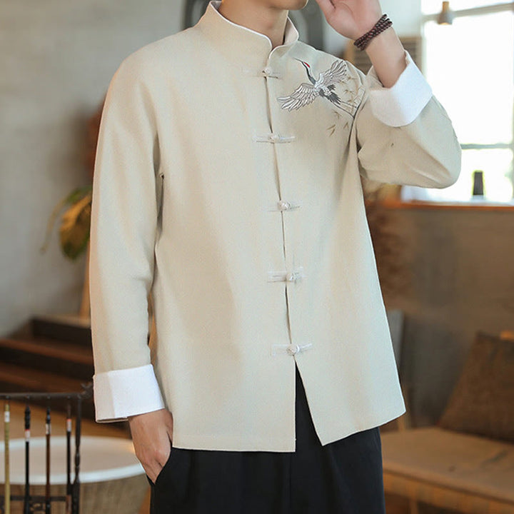 Buddha Stones Chiński Nowy Rok Latający Żuraw Haft Żaba-guzik Tang Suit Bawełniana męska Kurtka Koszula - image 23