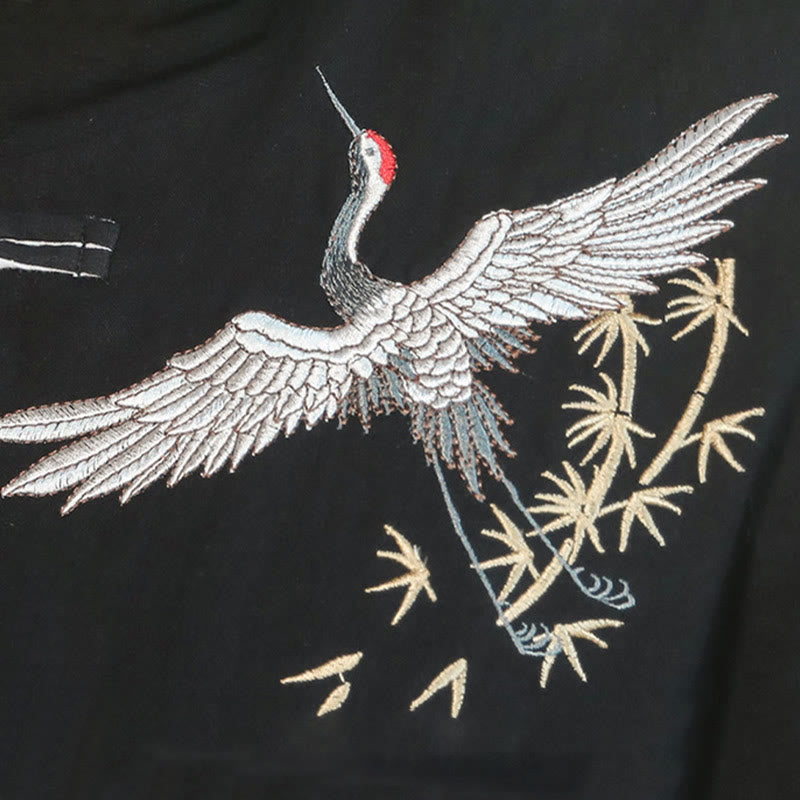 Buddha Stones Chiński Nowy Rok Latający Żuraw Haft Żaba-guzik Tang Suit Bawełniana męska Kurtka Koszula - image 15