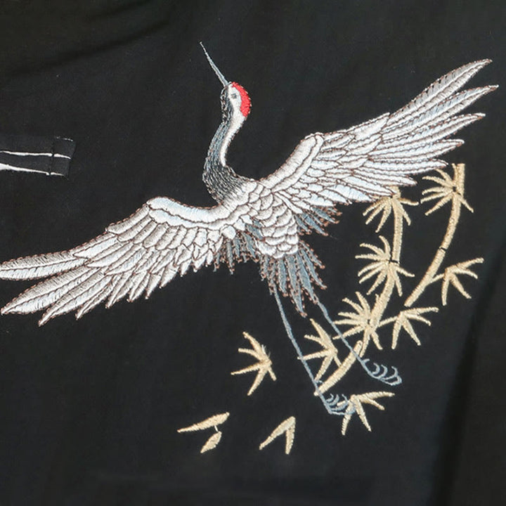 Buddha Stones Chiński Nowy Rok Latający Żuraw Haft Żaba-guzik Tang Suit Bawełniana męska Kurtka Koszula - image 15