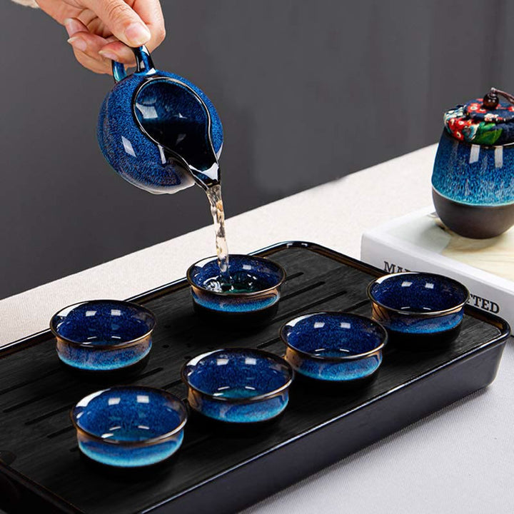 Buddha Stones Niebieski Gradient Kolor Chiński Gongfu Herbata Ceramiczny Czajnik Przenośny Prezent Torba Pudełko Zestaw