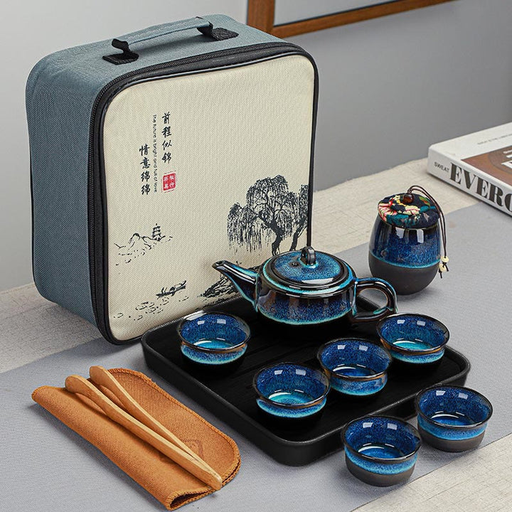 Buddha Stones Niebieski Gradient Kolor Chiński Gongfu Herbata Ceramiczny Czajnik Przenośny Prezent Torba Pudełko Zestaw