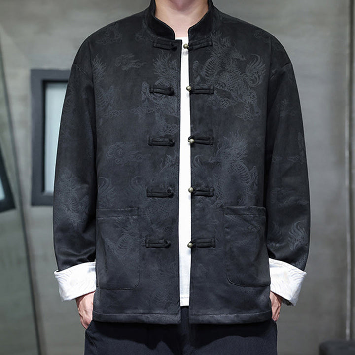 Buddha Stones Chiński Nowy Rok Kirin Print Żaba-guzik Tang Suit Męska Kurtka Koszula Z Kieszeniami - image 14