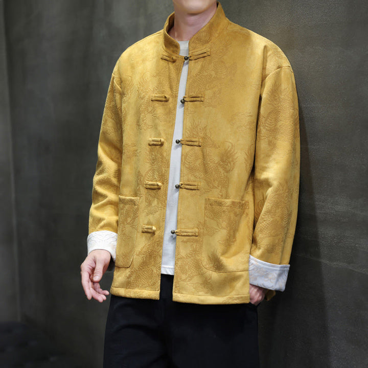 Buddha Stones Chiński Nowy Rok Kirin Print Żaba-guzik Tang Suit Męska Kurtka Koszula Z Kieszeniami - image 8