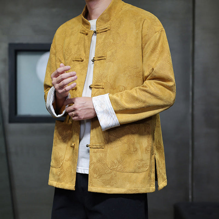 Buddha Stones Chiński Nowy Rok Kirin Print Żaba-guzik Tang Suit Męska Kurtka Koszula Z Kieszeniami - image 7