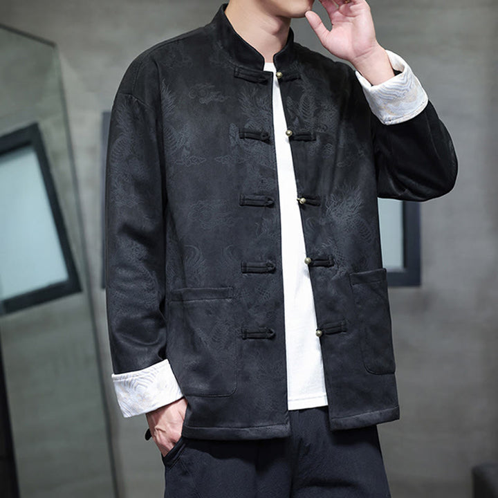 Buddha Stones Chiński Nowy Rok Kirin Print Żaba-guzik Tang Suit Męska Kurtka Koszula Z Kieszeniami - image 20