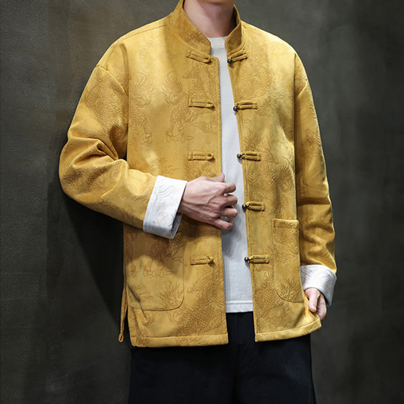 Buddha Stones Chiński Nowy Rok Kirin Print Żaba-guzik Tang Suit Męska Kurtka Koszula Z Kieszeniami - image 5