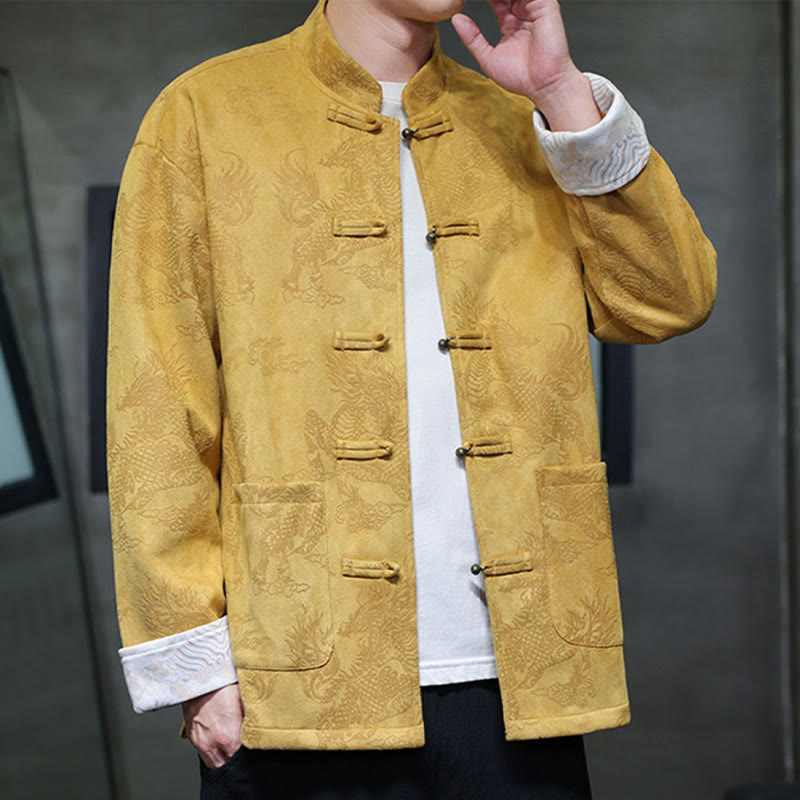 Buddha Stones Chiński Nowy Rok Kirin Print Żaba-guzik Tang Suit Męska Kurtka Koszula Z Kieszeniami - image 2