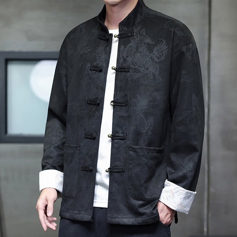 Buddha Stones Chiński Nowy Rok Kirin Print Żaba-guzik Tang Suit Męska Kurtka Koszula Z Kieszeniami - image 15