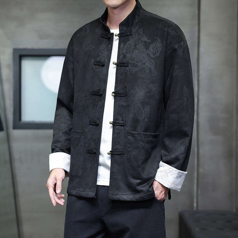 Buddha Stones Chiński Nowy Rok Kirin Print Żaba-guzik Tang Suit Męska Kurtka Koszula Z Kieszeniami - image 18