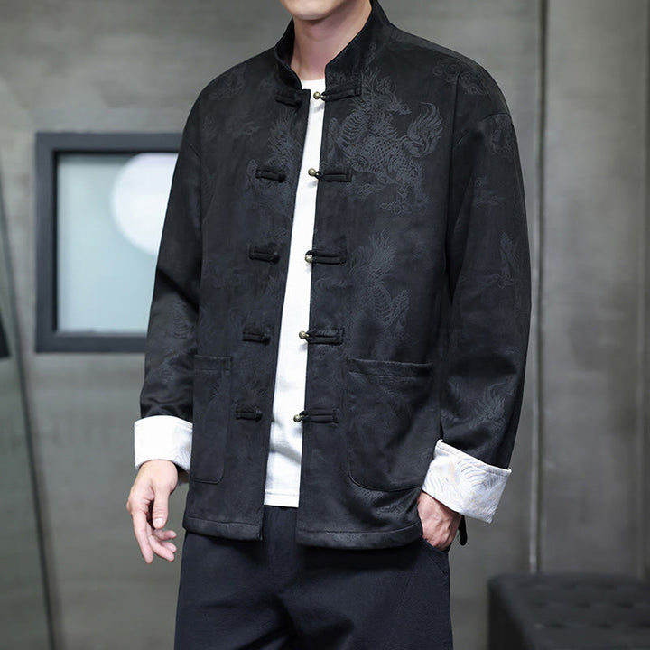 Buddha Stones Chiński Nowy Rok Kirin Print Żaba-guzik Tang Suit Męska Kurtka Koszula Z Kieszeniami - image 18