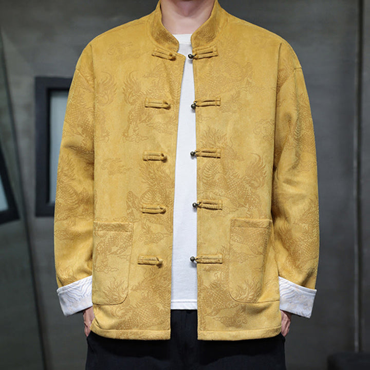 Buddha Stones Chiński Nowy Rok Kirin Print Żaba-guzik Tang Suit Męska Kurtka Koszula Z Kieszeniami - image 0