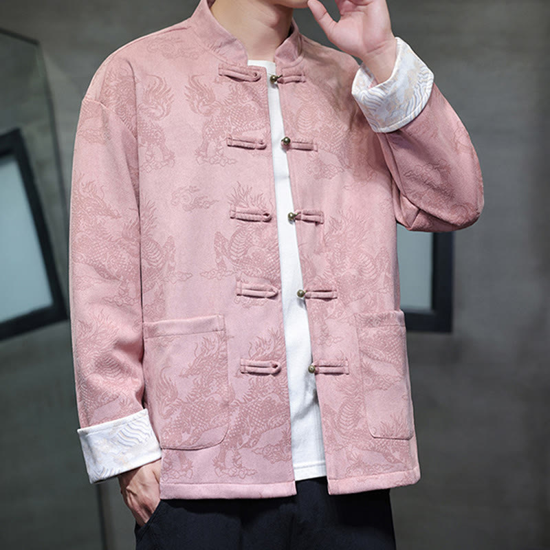 Buddha Stones Chiński Nowy Rok Kirin Print Żaba-guzik Tang Suit Męska Kurtka Koszula Z Kieszeniami - image 32