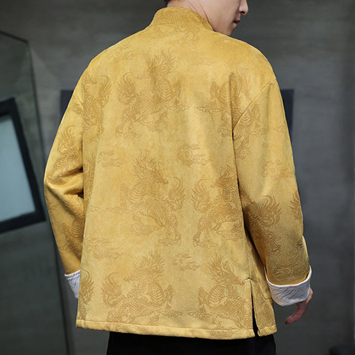 Buddha Stones Chiński Nowy Rok Kirin Print Żaba-guzik Tang Suit Męska Kurtka Koszula Z Kieszeniami - image 4