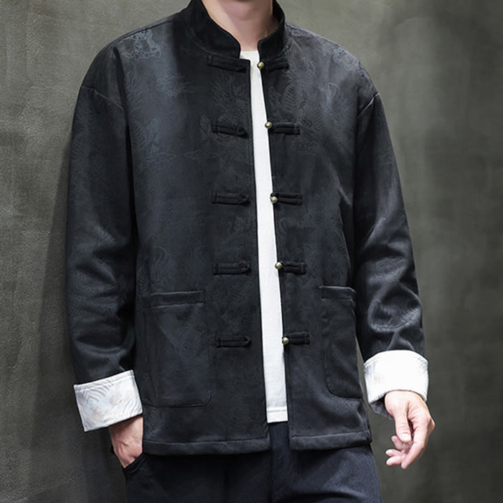 Buddha Stones Chiński Nowy Rok Kirin Print Żaba-guzik Tang Suit Męska Kurtka Koszula Z Kieszeniami - image 19