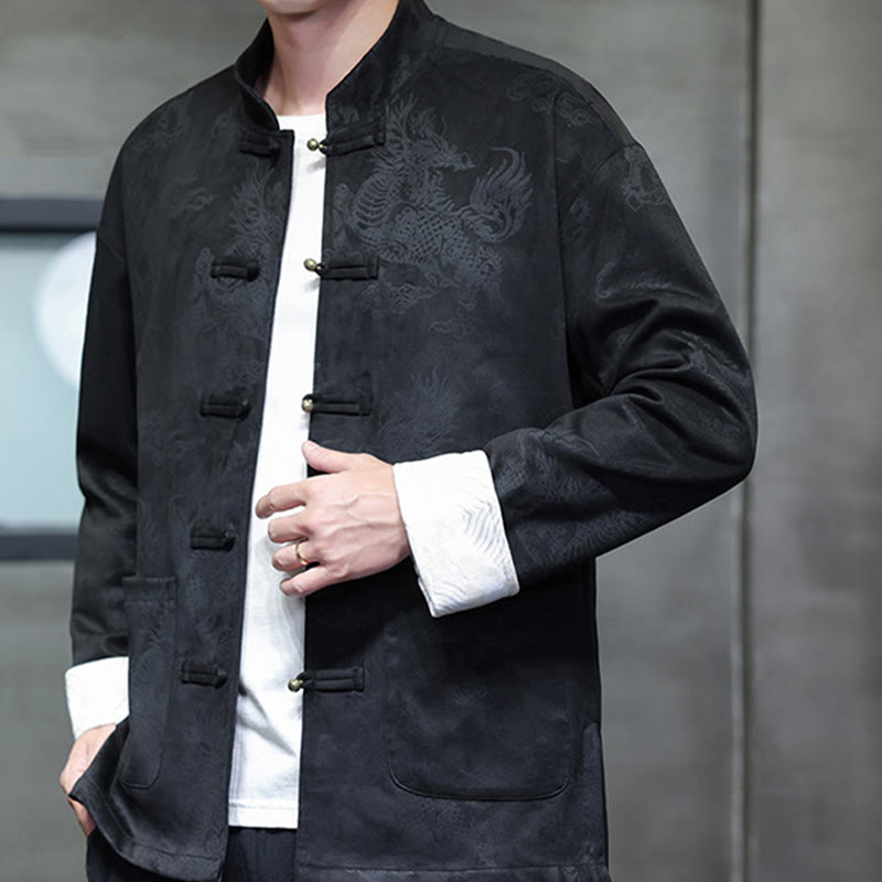 Buddha Stones Chiński Nowy Rok Kirin Print Żaba-guzik Tang Suit Męska Kurtka Koszula Z Kieszeniami - image 16