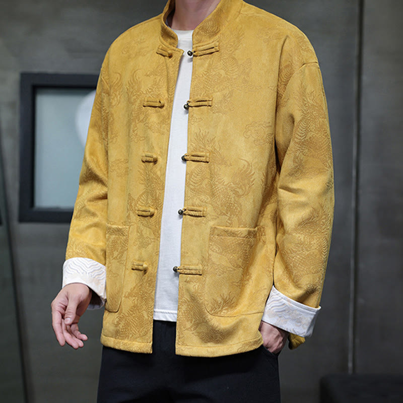 Buddha Stones Chiński Nowy Rok Kirin Print Żaba-guzik Tang Suit Męska Kurtka Koszula Z Kieszeniami - image 6